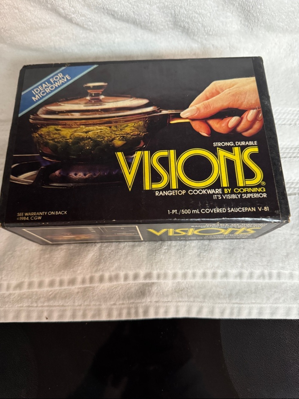 Vintage Visions Corning 1-pt Covered Saucepan - Amber Glass 1984 NEVER OPENED